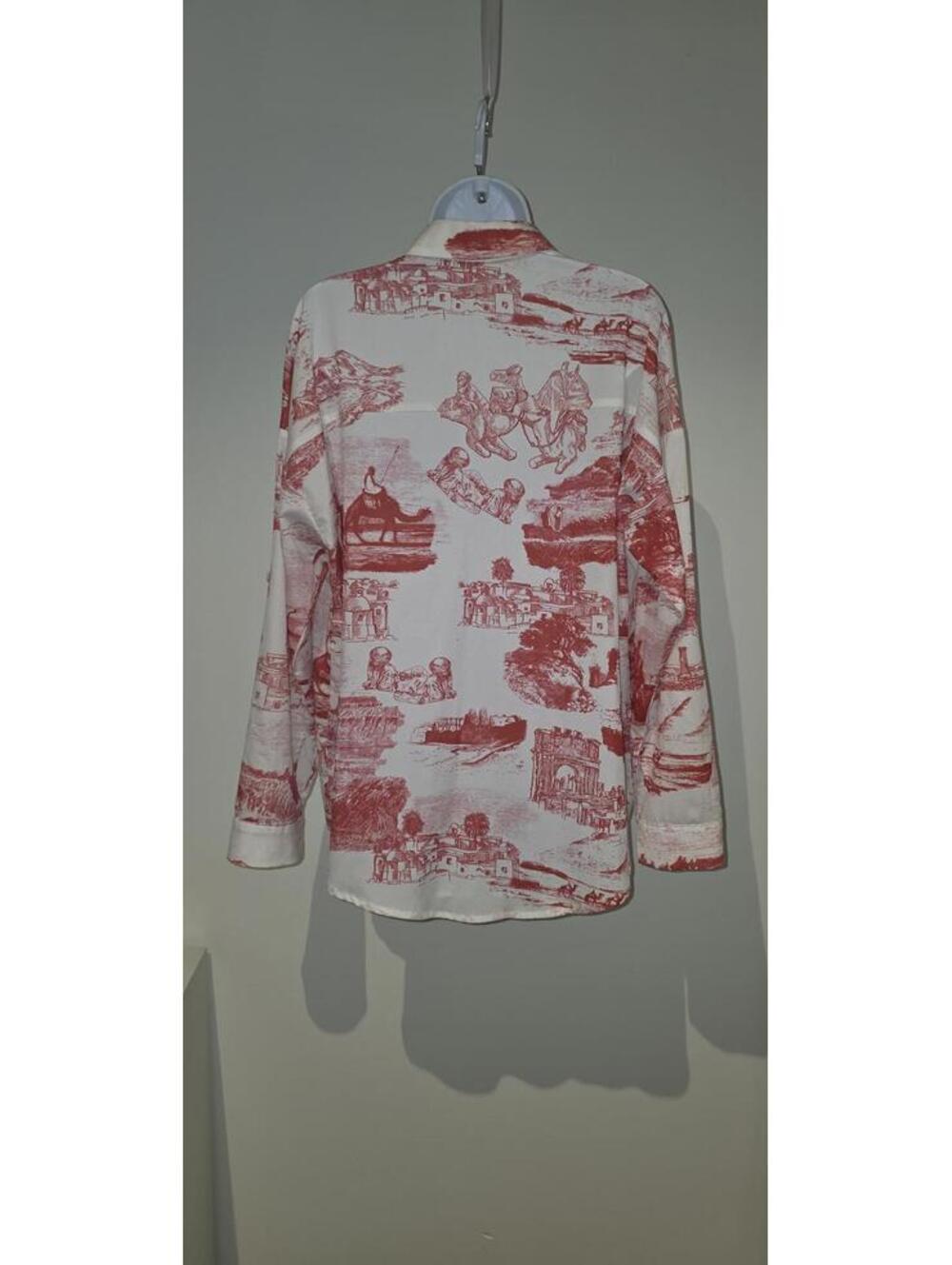 Twist Top Long Sleeve Romantic Red Toile Blouse 8